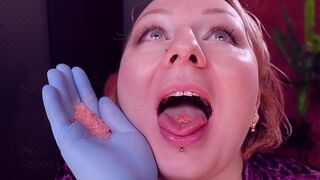 ASMR: popping candy, teeth fetish and medical gloves. Arya Grander