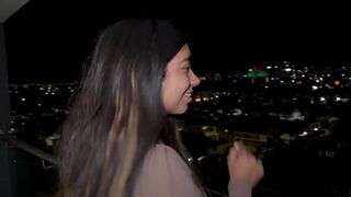 Mexican with perfect tits is fucked by a huge cock on the balcony, Verito Aguas receives a huge cock in her tight wet pussy