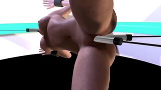 Girl on a 3 dildo Sex Machine