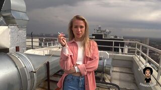 Lustful bitch almost swallowed a guy's dick right on the street