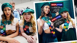 Scamming Girl Scout Cuties Get Fucked by Security Officer in the Backroom