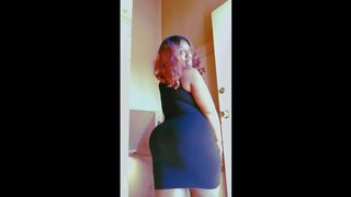 Flirty Ebony bbw in black dress