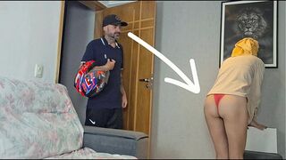 Married woman receives delivery man in just her underwear!